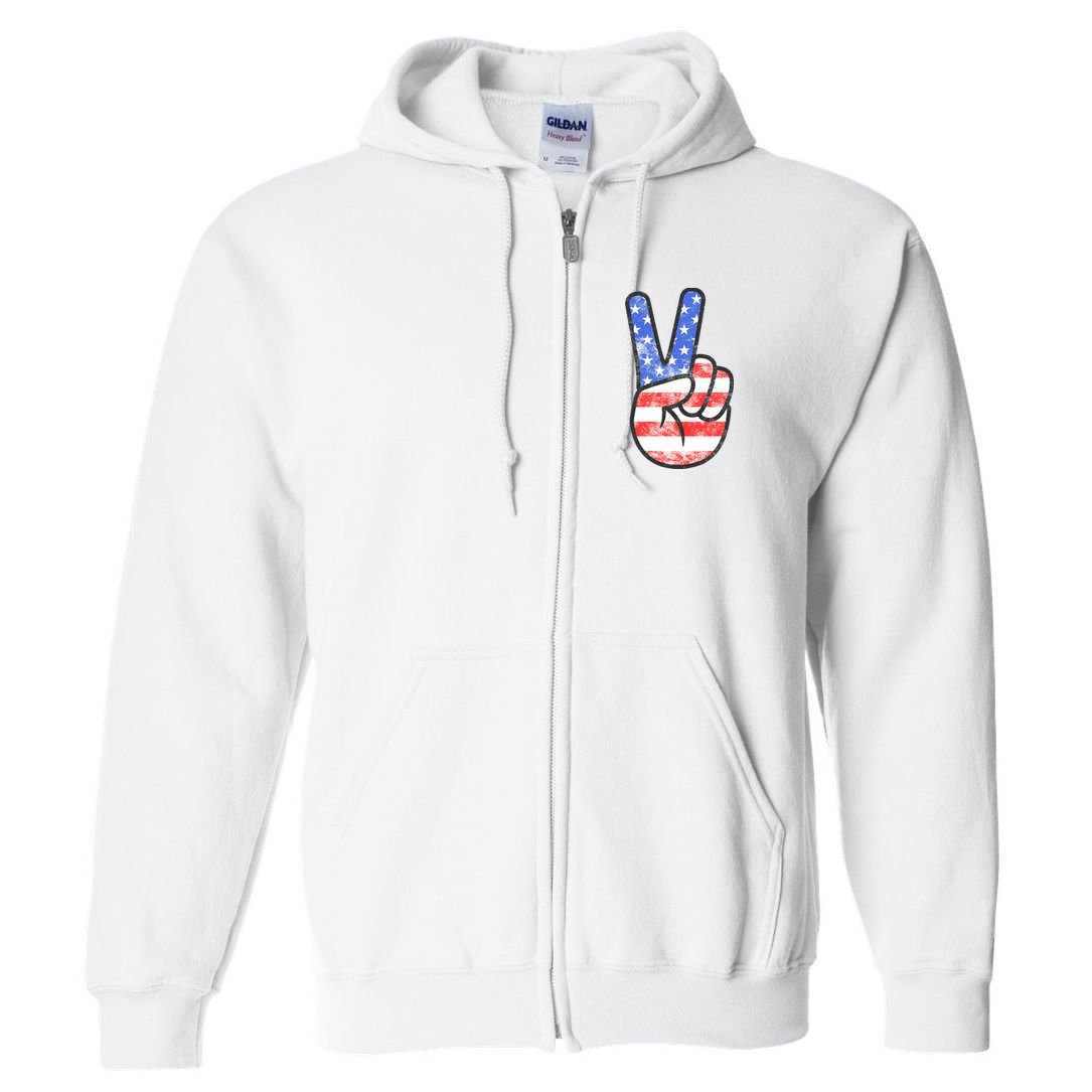 American Flag Peace Sign Hand 4th Of July Full Zip Hoodie