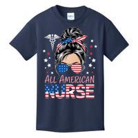 American Flag Patriotic Nurse Messy Bun 4th Of July Kids T-Shirt