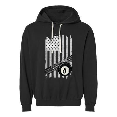 American Flag Pool Table Billiard 8 Ball Wear Garment-Dyed Fleece Hoodie