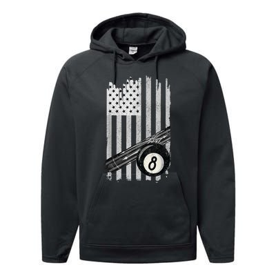 American Flag Pool Table Billiard 8 Ball Wear Performance Fleece Hoodie