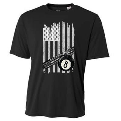 American Flag Pool Table Billiard 8 Ball Wear Cooling Performance Crew T-Shirt