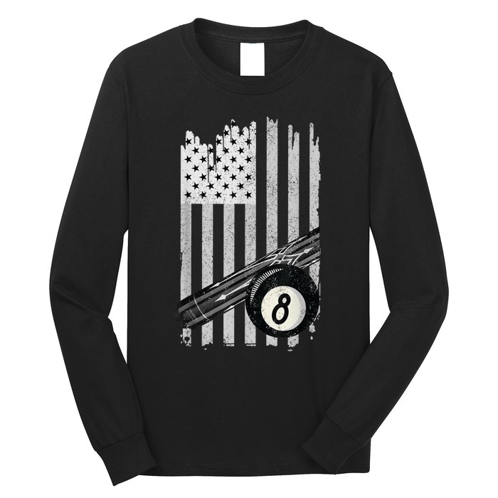 American Flag Pool Table Billiard 8 Ball Wear Long Sleeve Shirt