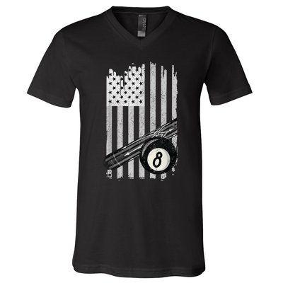 American Flag Pool Table Billiard 8 Ball Wear V-Neck T-Shirt