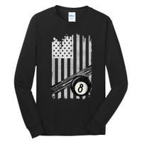 American Flag Pool Table Billiard 8 Ball Wear Tall Long Sleeve T-Shirt