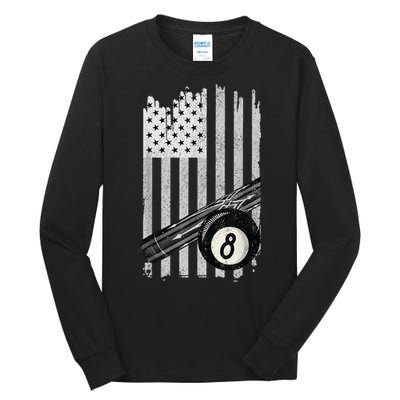 American Flag Pool Table Billiard 8 Ball Wear Tall Long Sleeve T-Shirt