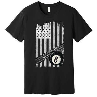 American Flag Pool Table Billiard 8 Ball Wear Premium T-Shirt