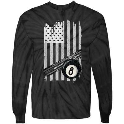 American Flag Pool Table Billiard 8 Ball Wear Tie-Dye Long Sleeve Shirt