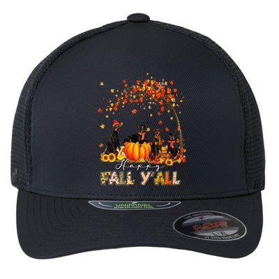 Autumn Fall Pumpkin Truck Thanksgiving Doberman Dog Flexfit Unipanel Trucker Cap