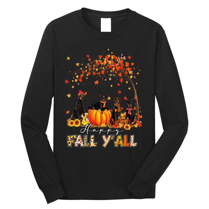 Autumn Fall Pumpkin Truck Thanksgiving Doberman Dog Long Sleeve Shirt