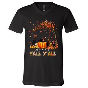 Autumn Fall Pumpkin Truck Thanksgiving Doberman Dog V-Neck T-Shirt