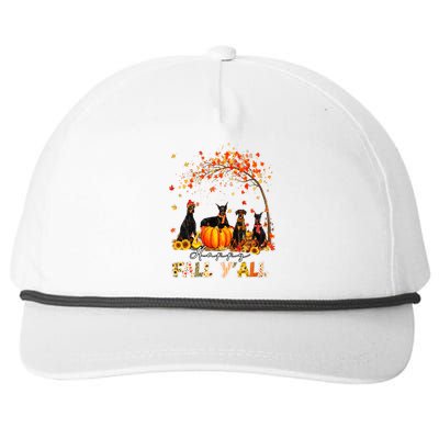 Autumn Fall Pumpkin Truck Thanksgiving Doberman Dog Snapback Five-Panel Rope Hat