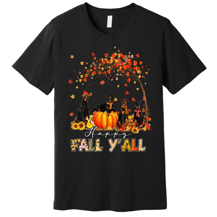 Autumn Fall Pumpkin Truck Thanksgiving Doberman Dog Premium T-Shirt