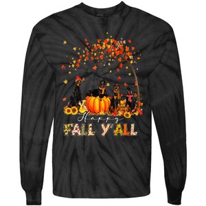 Autumn Fall Pumpkin Truck Thanksgiving Doberman Dog Tie-Dye Long Sleeve Shirt