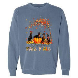 Autumn Fall Pumpkin Truck Thanksgiving Doberman Dog Garment-Dyed Sweatshirt