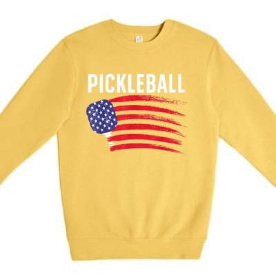 American Flag Pickleball Lover Gift Paddle Sport Premium Crewneck Sweatshirt