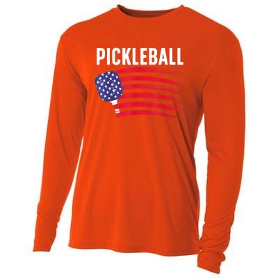 American Flag Pickleball Lover Gift Paddle Sport Cooling Performance Long Sleeve Crew