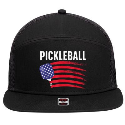 American Flag Pickleball Lover Gift Paddle Sport 7 Panel Mesh Trucker Snapback Hat