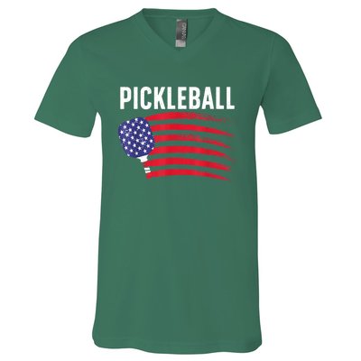 American Flag Pickleball Lover Gift Paddle Sport V-Neck T-Shirt