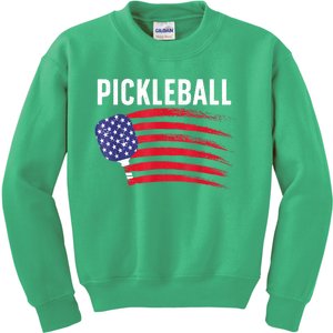 American Flag Pickleball Lover Gift Paddle Sport Kids Sweatshirt