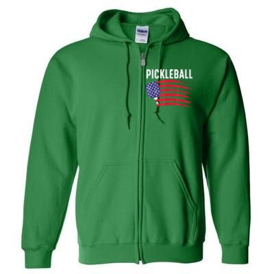 American Flag Pickleball Lover Gift Paddle Sport Full Zip Hoodie