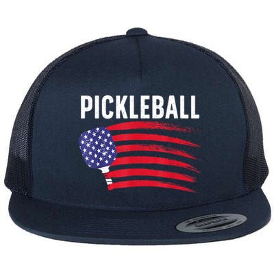 American Flag Pickleball Lover Gift Paddle Sport Flat Bill Trucker Hat