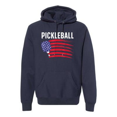 American Flag Pickleball Lover Gift Paddle Sport Premium Hoodie