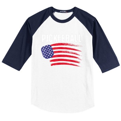 American Flag Pickleball Lover Gift Paddle Sport Baseball Sleeve Shirt