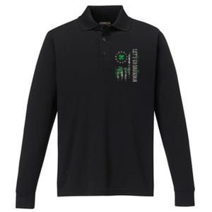 American Flag Patriots Lets Go Brandon St Patricks Day Performance Long Sleeve Polo