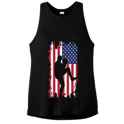 American Flag Pitcher Baseball Apparel Great Gift Baseball Gift Ladies PosiCharge Tri-Blend Wicking Tank