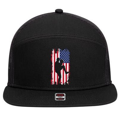 American Flag Pitcher Baseball Apparel Great Gift Baseball Gift 7 Panel Mesh Trucker Snapback Hat