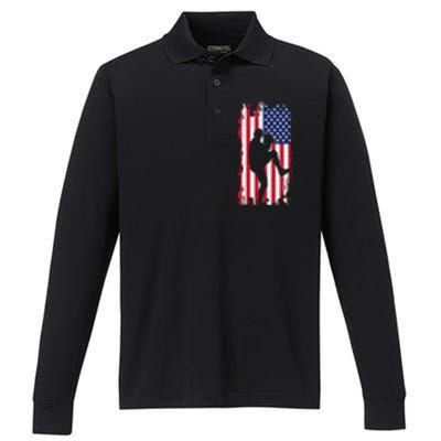 American Flag Pitcher Baseball Apparel Great Gift Baseball Gift Performance Long Sleeve Polo