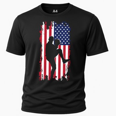 American Flag Pitcher Baseball Apparel Great Gift Baseball Gift Cooling Performance Crew T-Shirt