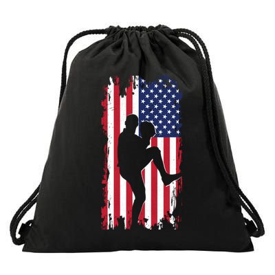 American Flag Pitcher Baseball Apparel Great Gift Baseball Gift Drawstring Bag