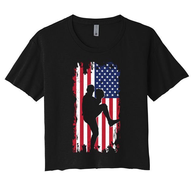 American Flag Pitcher Baseball Apparel Great Gift Baseball Gift Women's Crop Top Tee