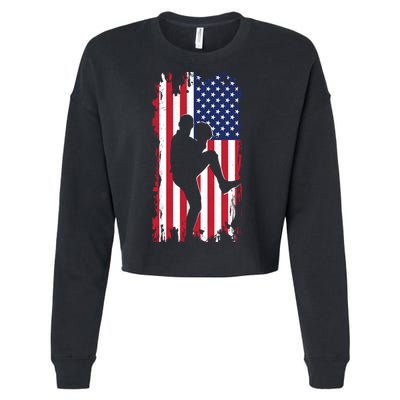 American Flag Pitcher Baseball Apparel Great Gift Baseball Gift Cropped Pullover Crew