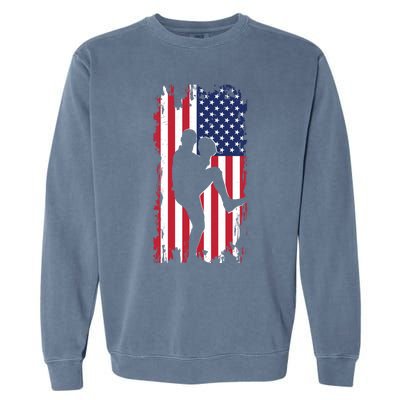 American Flag Pitcher Baseball Apparel Great Gift Baseball Gift Garment-Dyed Sweatshirt