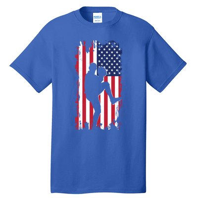 American Flag Pitcher Baseball Apparel Great Gift Baseball Gift Tall T-Shirt