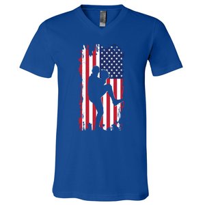 American Flag Pitcher Baseball Apparel Great Gift Baseball Gift V-Neck T-Shirt