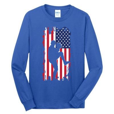 American Flag Pitcher Baseball Apparel Great Gift Baseball Gift Tall Long Sleeve T-Shirt