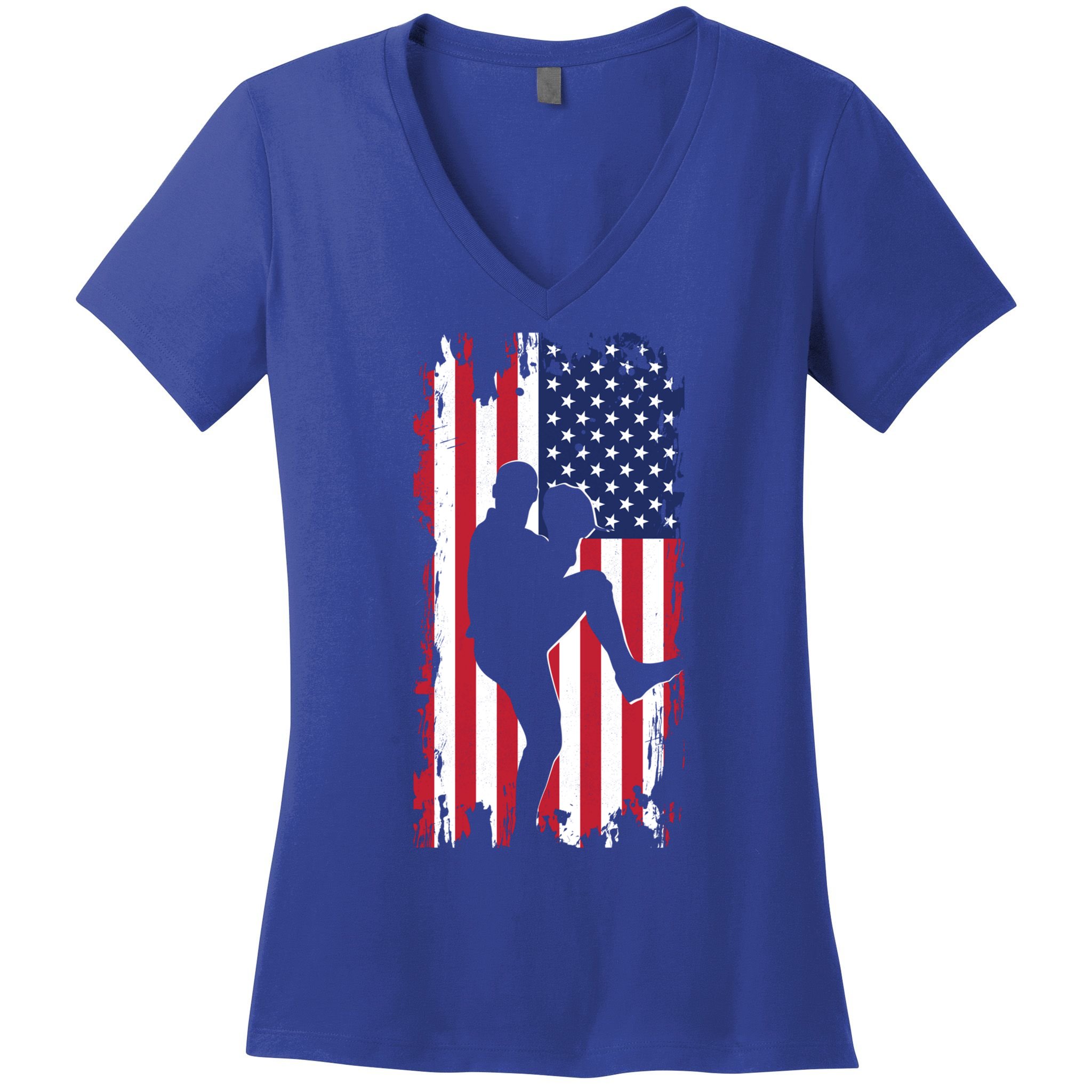American Flag Pitcher Baseball Apparel Great Gift Baseball Gift Women's V-Neck T-Shirt