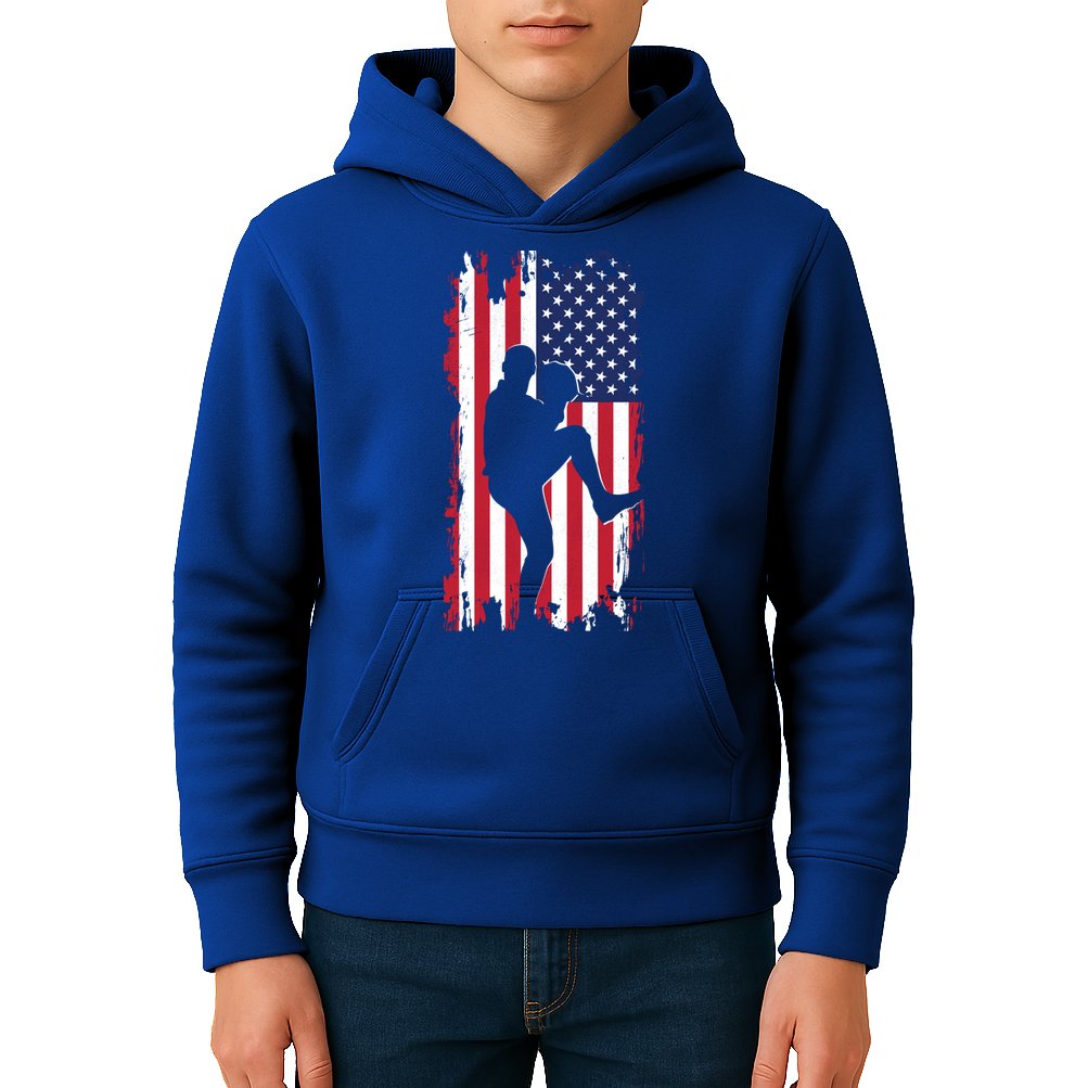 American Flag Pitcher Baseball Apparel Great Gift Baseball Gift Kids Hoodie