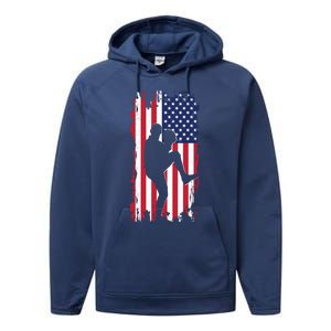 American Flag Pitcher Baseball Apparel Great Gift Baseball Gift Performance Fleece Hoodie