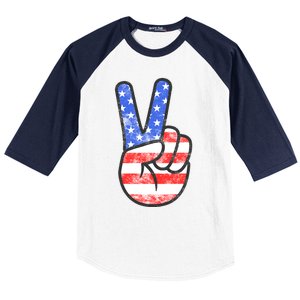 American Flag Peace Sign Hand Fourth Of July Cute Gift Baseball Sleeve Shirt