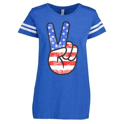 American Flag Peace Sign Hand Fourth Of July Cute Gift Enza Ladies Jersey Football T-Shirt