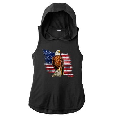 American Flag Patriotic Eagle Vintage Ladies PosiCharge Tri-Blend Wicking Draft Hoodie Tank