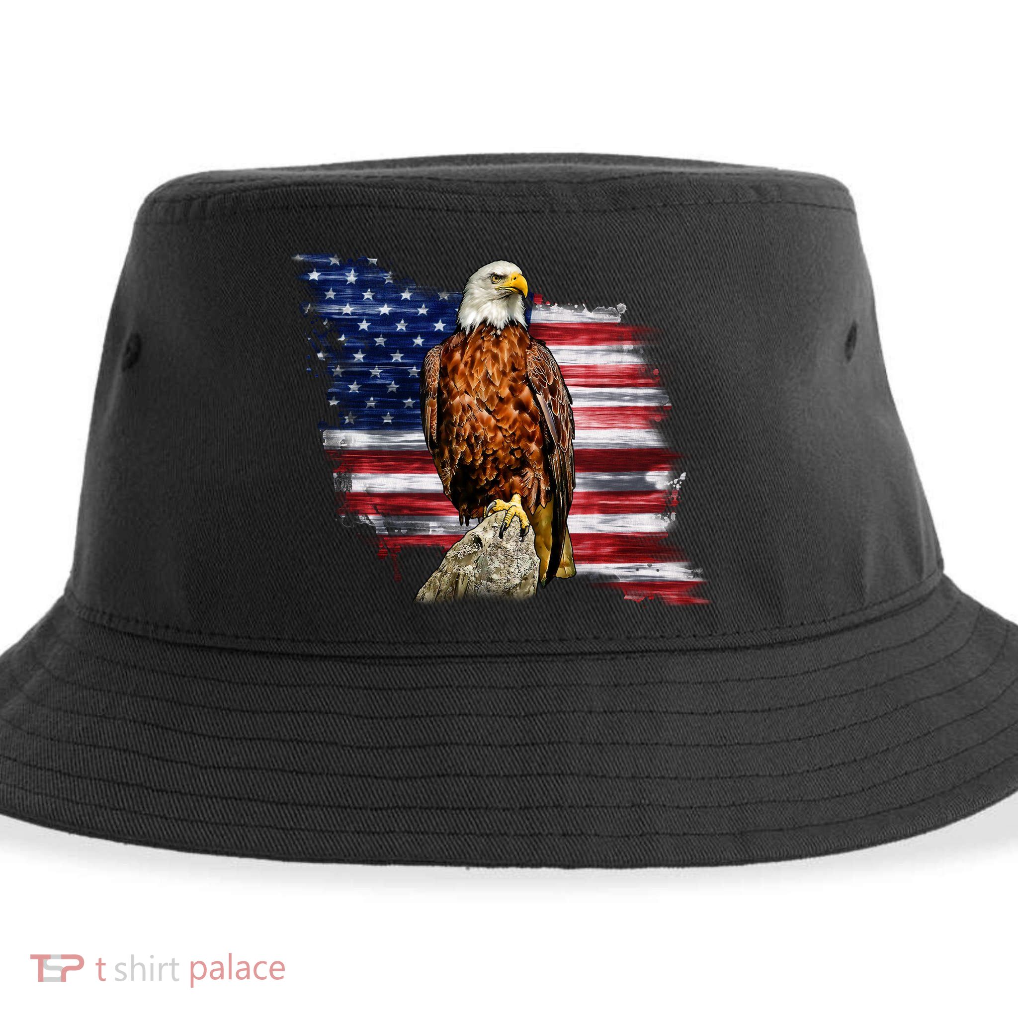 American Flag Patriotic Eagle Vintage Sustainable Bucket Hat