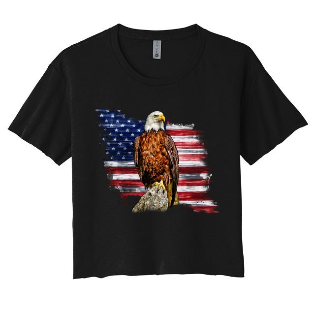 American Flag Patriotic Eagle Vintage Crop Top