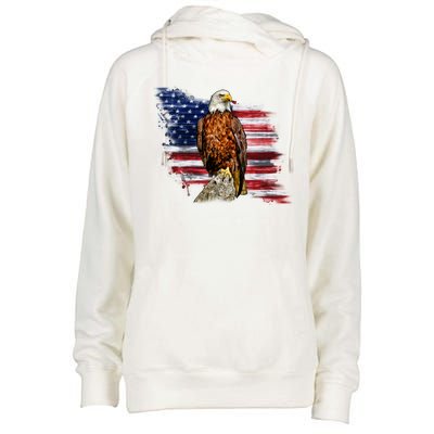 American Flag Patriotic Eagle Vintage Womens Funnel Neck Pullover Hood