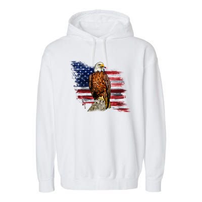 American Flag Patriotic Eagle Vintage Garment-Dyed Fleece Hoodie