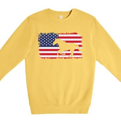 American Flag Patriotic Horse Horseback Riding Gift Premium Crewneck Sweatshirt